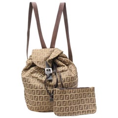 Vintage Fendi Monogram Ff Zucca with Pouch 868858 Brown Canvas Backpack