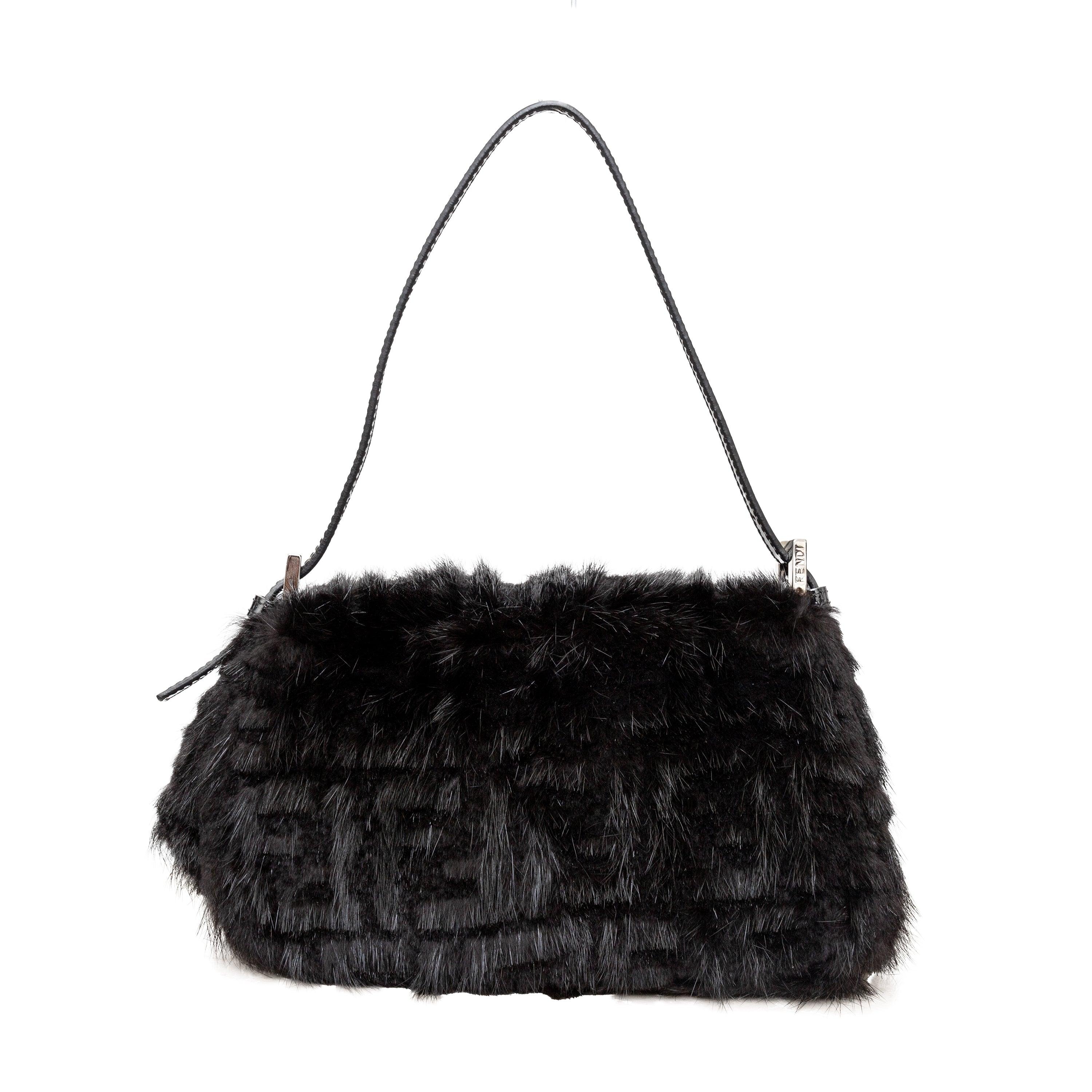 Black Fendi Monogram Fur Baguette - '10s