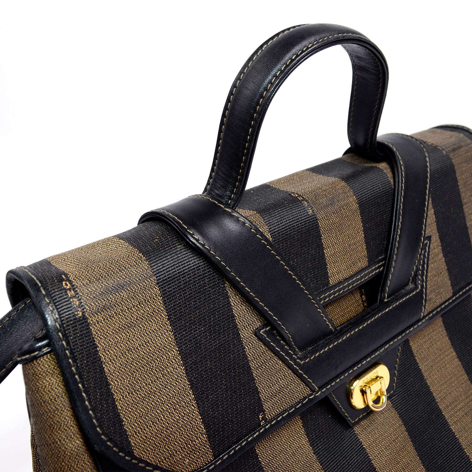 Fendi Monogram Stripe Vintage Top Handle Bag with Optional Shoulder Strap For Sale 4