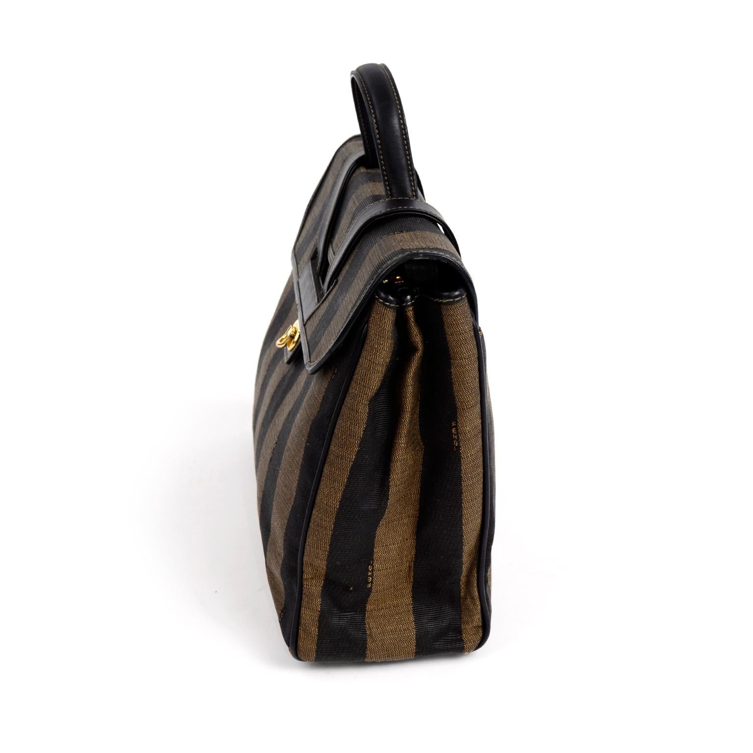 Black Fendi Monogram Stripe Vintage Top Handle Bag with Optional Shoulder Strap