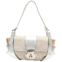 Fendi Monogram Zucca Borsa Tuc Compilation Baguette 869004 Silver Canvas Shoulde
