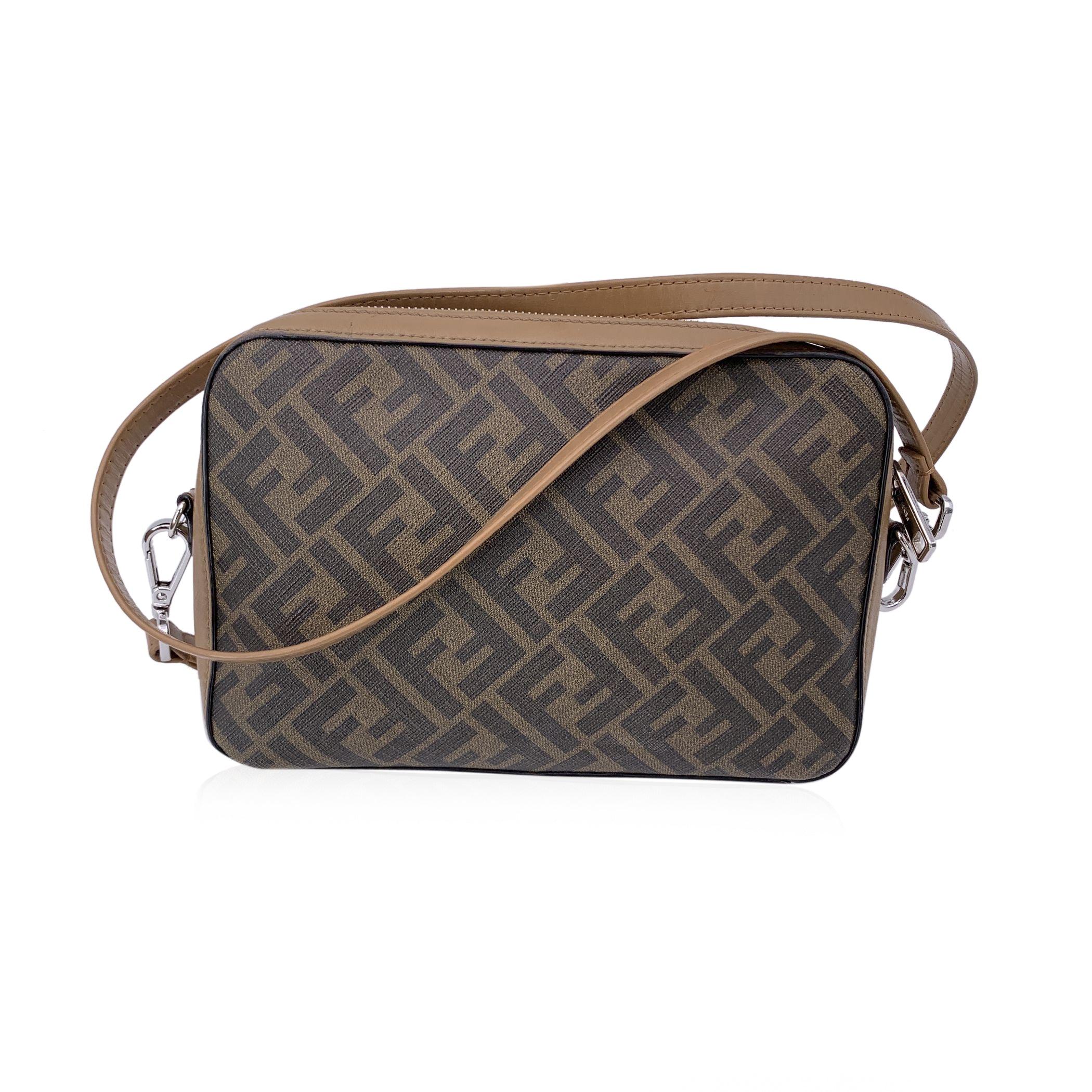 Brown Fendi Monogram Zucca Canvas Leather Diagonal Camera Crossbody Bag