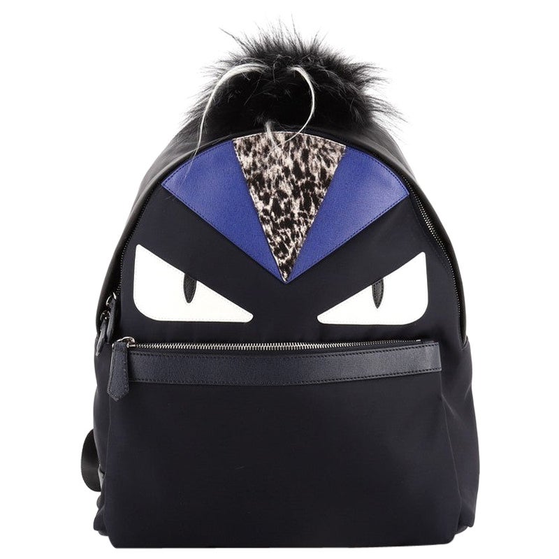 Fendi Monster Rucksack Nylon mit Leder und Pelz Groß