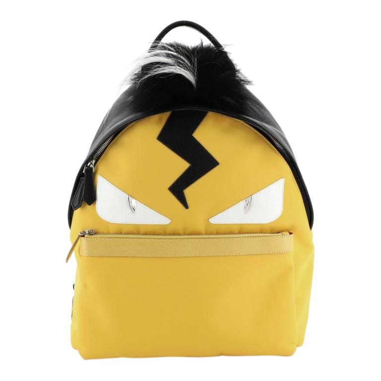 Fendi Monster Backpack Nylon with Leather and Fur Large For Sale at 1stdibs
