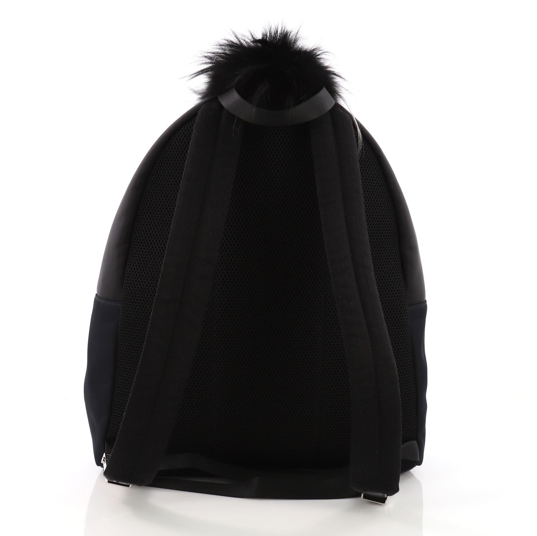 Black Fendi Monster Backpack Nylon with Leather and Fur Medium