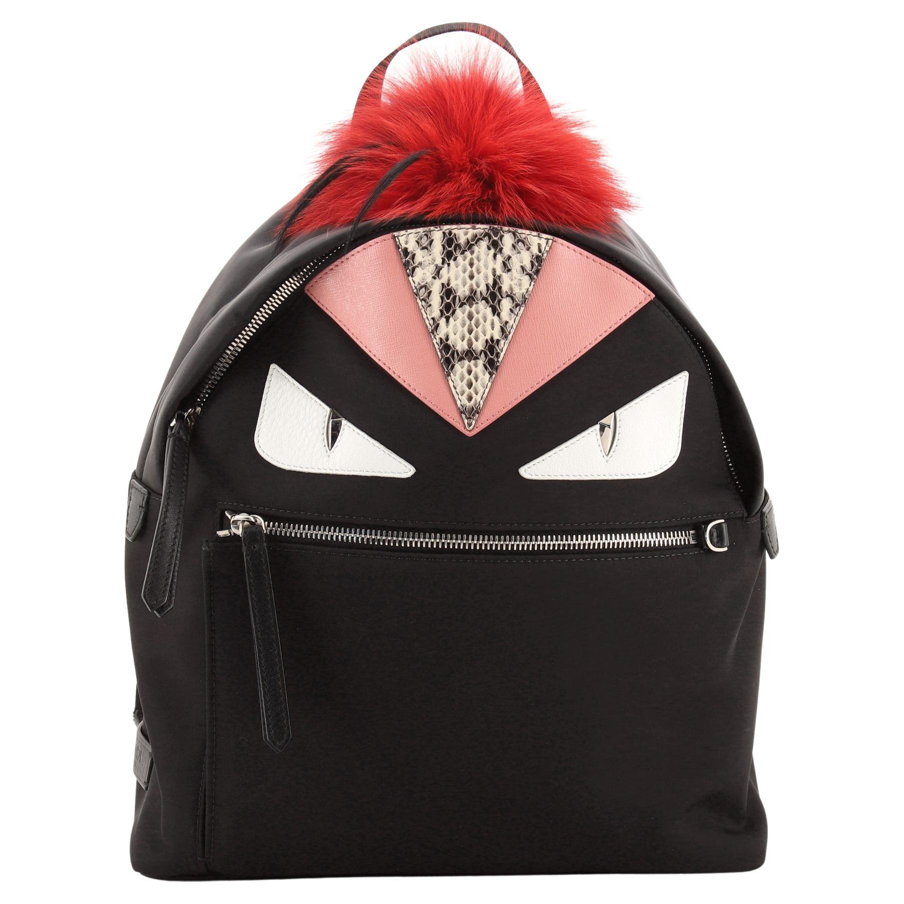 Fendi Monster Backpack Nylon with Leather and Fur Medium