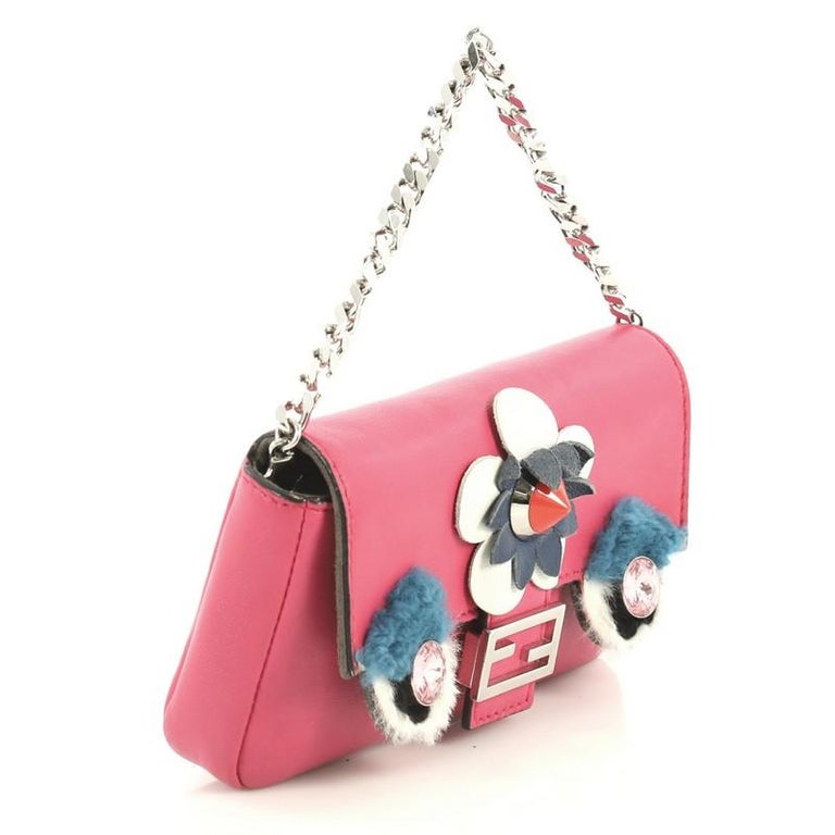 Fendi Monster Baguette Leather and Fur Micro at 1stDibs