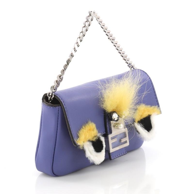 Gray Fendi Monster Baguette Leather and Fur Micro