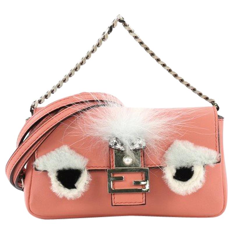 Fendi Monster Baguette Leather and Fur Micro