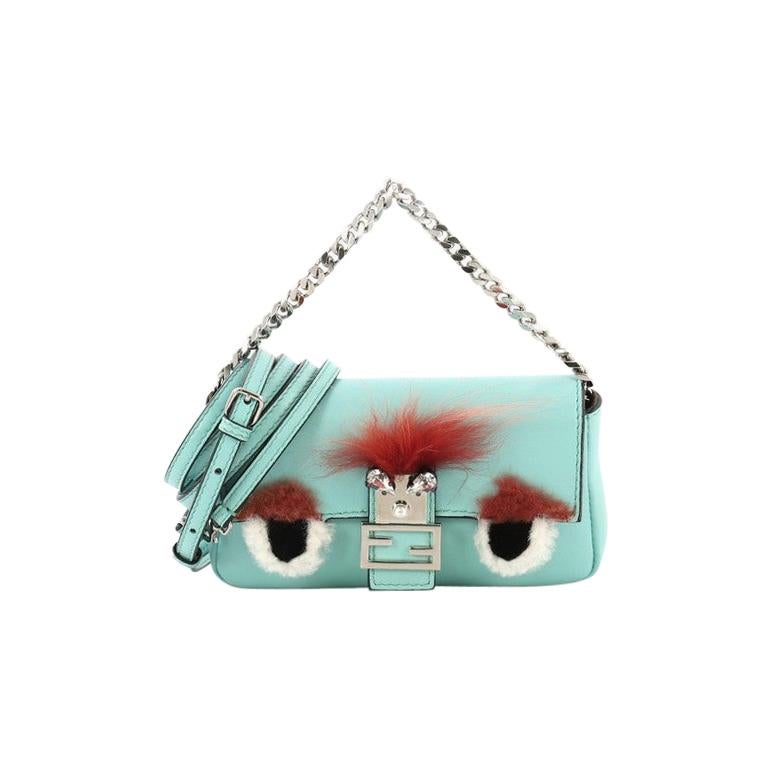 Fendi Monster Baguette Leather and Fur Micro at 1stdibs