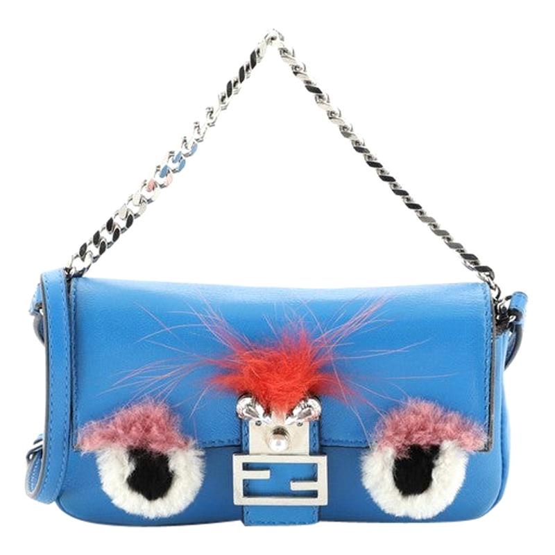 Fendi Monster Baguette Leather and Fur Micro