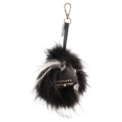 Fendi Monster Bug Bag Charm Fur with Leather Black