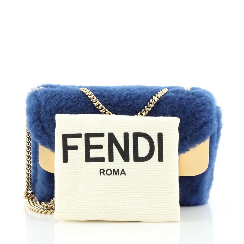 Fendi Monster Bug Chain Shoulder Bag Shearling with Zucca Coated Canvas M