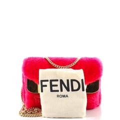 Fendi Monster Bug Chain Shoulder Bag Shearling with Zucca Coated Canvas M