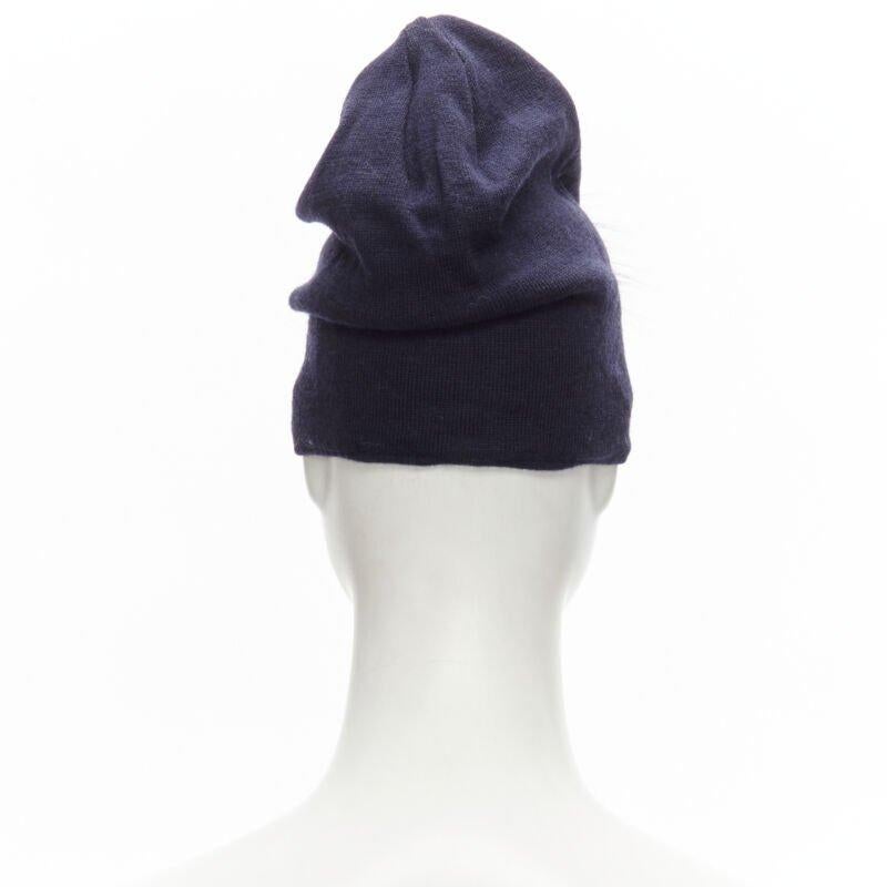 FENDI Monster Bug Eye  100% wool arctic fox fur trim navy purple beanie hat In Excellent Condition For Sale In Hong Kong, NT