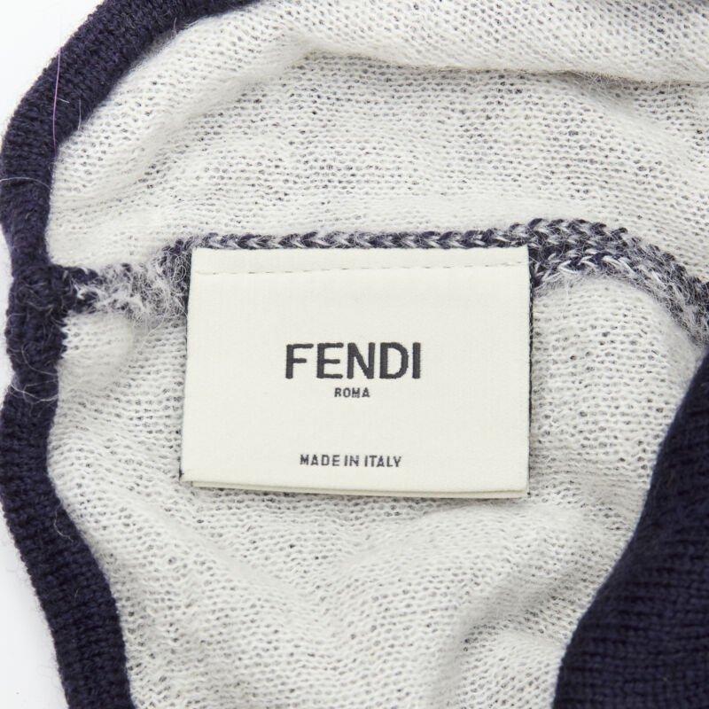 FENDI Monster Bug Eye  100% wool arctic fox fur trim navy purple beanie hat For Sale 2