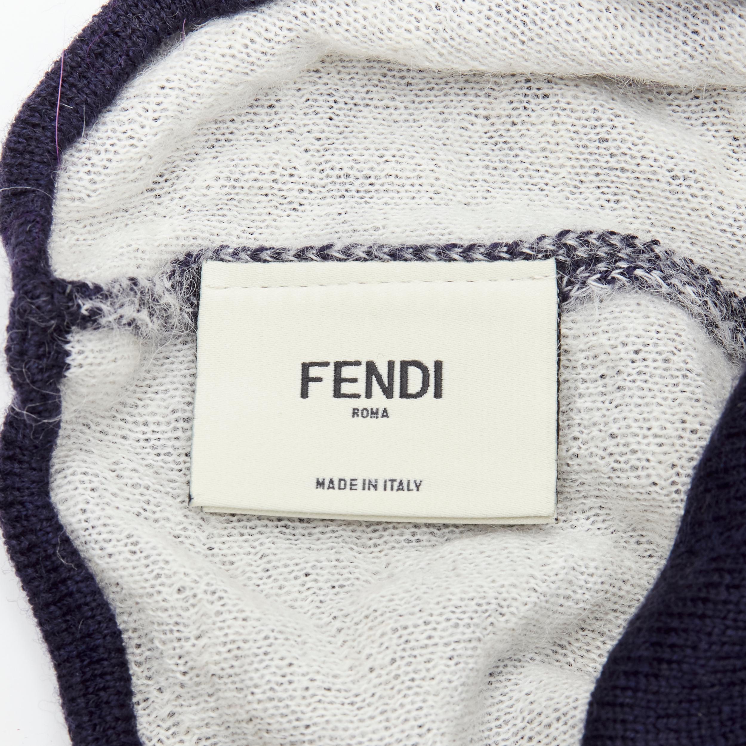 Women's FENDI Monster Bug Eye  100% wool arctic fox fur trim navy purple beanie hat For Sale