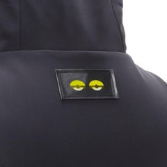 Veste de ski FENDI Monster Bug Eye noire et jaune avec bordure en fourrure IT38 XS