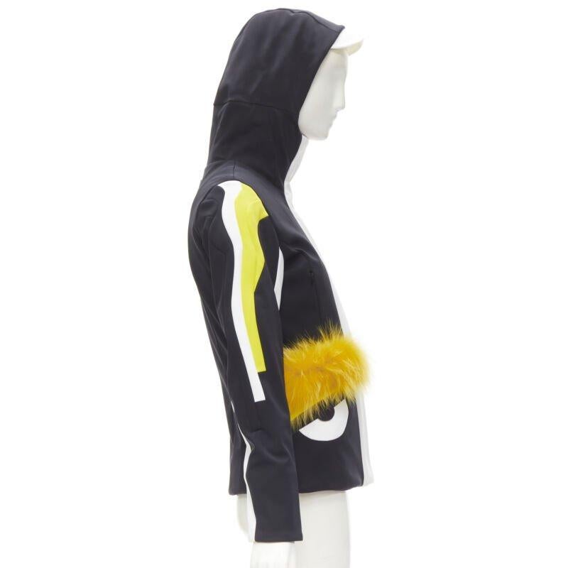FENDI Monster Bug Eye black yellow fur trim ski jacket IT38 XS 1