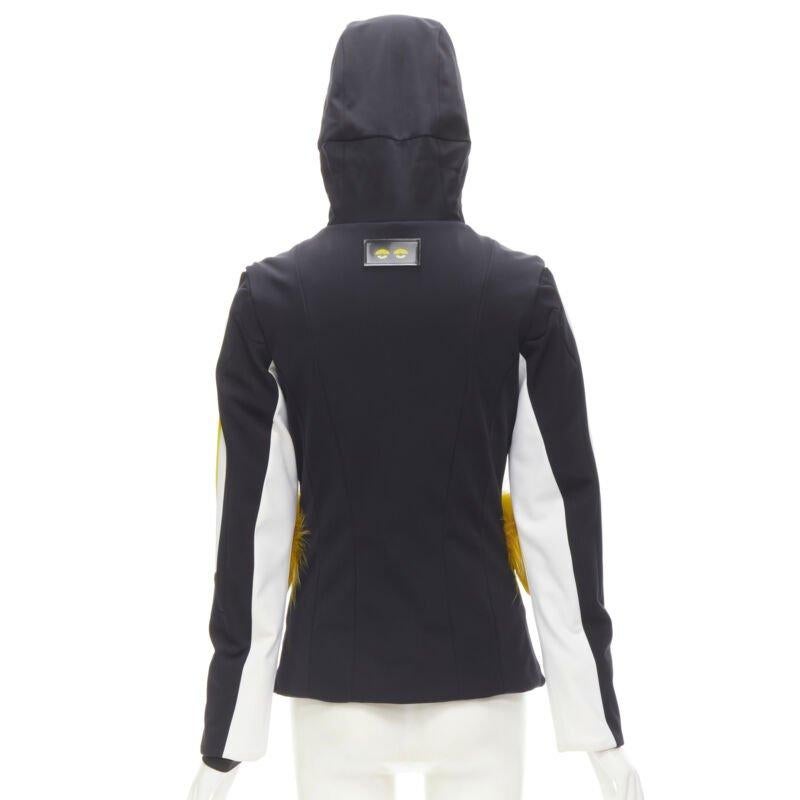 FENDI Monster Bug Eye black yellow fur trim ski jacket IT38 XS 2