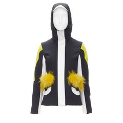 FENDI Monster Bug Eye black yellow fur trim ski jacket IT38 XS
