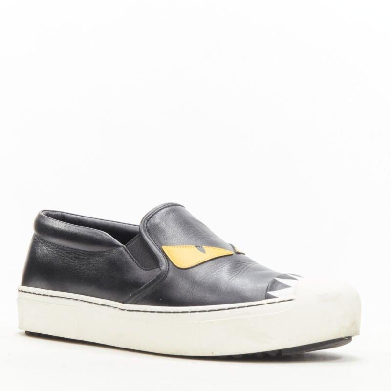 Gray FENDI Monster Bug Eye black yellow leather slip on skate sneakers shoes EU36.5 For Sale