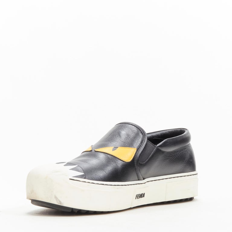 FENDI Monster Bug Eye black yellow leather slip on skate  display picture 1