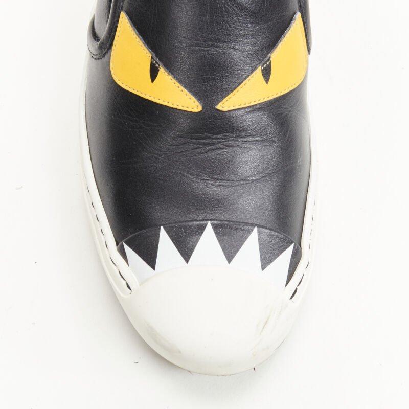 FENDI Monster Bug Eye black yellow leather slip on skate sneakers shoes EU36.5 For Sale 1