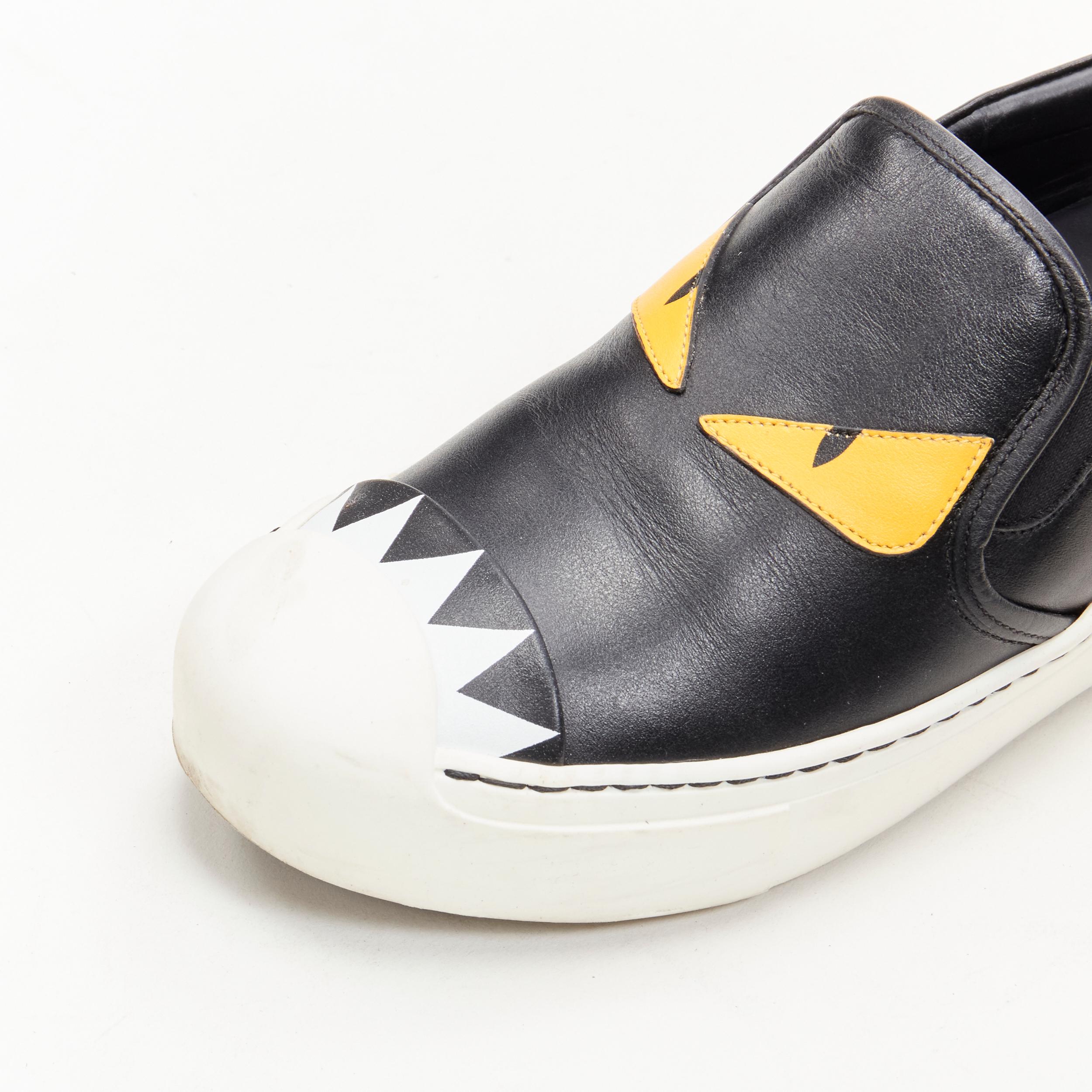 FENDI Monster Bug Eye black yellow leather slip on skate sneakers shoes EU36.5 In Good Condition For Sale In Hong Kong, NT