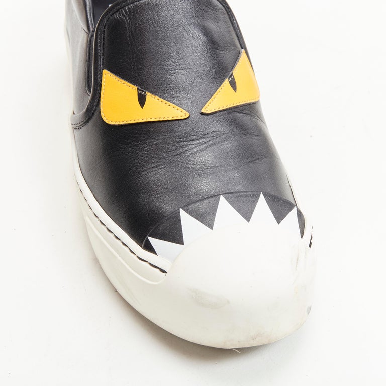 FENDI Authentic Slip-ons Shoes Sneakers Monster Bugs Eye Size 38 Black Leather Fendi Black Leather Monster 3D Eyes Slip On Sneakers Size 38  main image 3