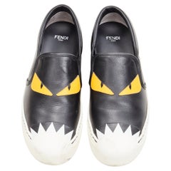 FENDI Monster Bug Eye black yellow leather slip on skate sneakers shoes EU36.5