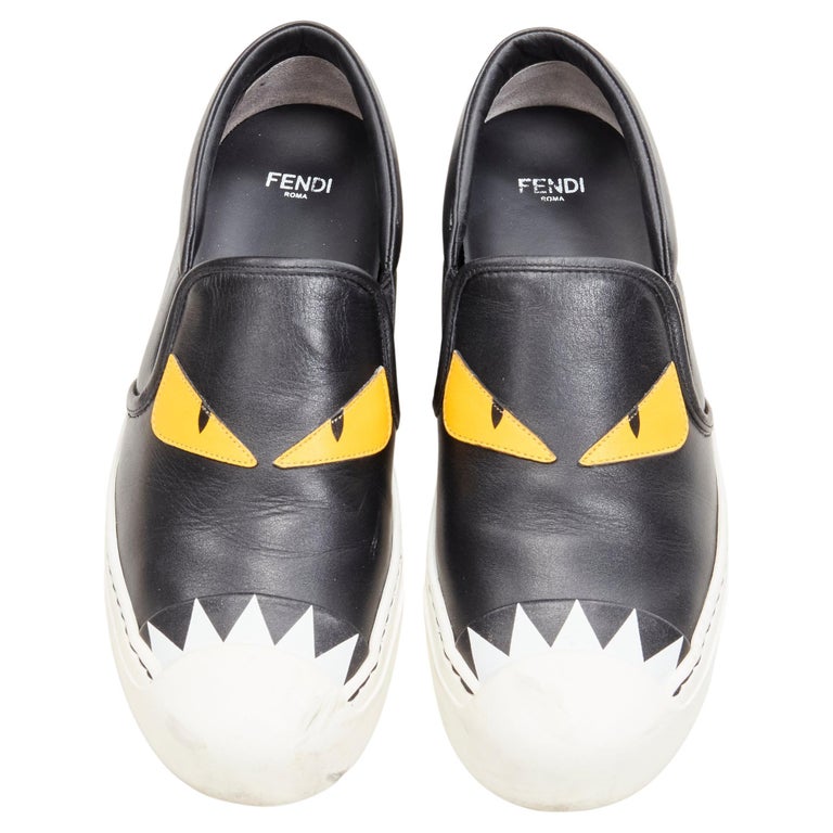 FENDI Monster Bug Eye black yellow leather slip on skate sneakers shoes