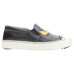 FENDI Monster Bug Eye black yellow leather slip on skate sneakers shoes EU36.5