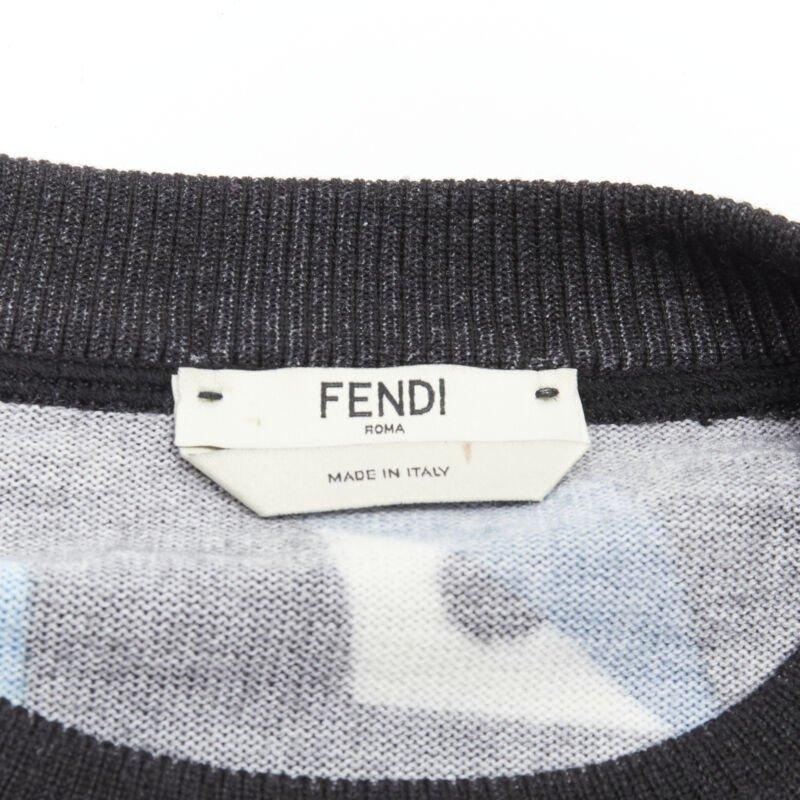 FENDI Monster Bug Eye blue fox fur trim dark grey cropped wool sweater S 4