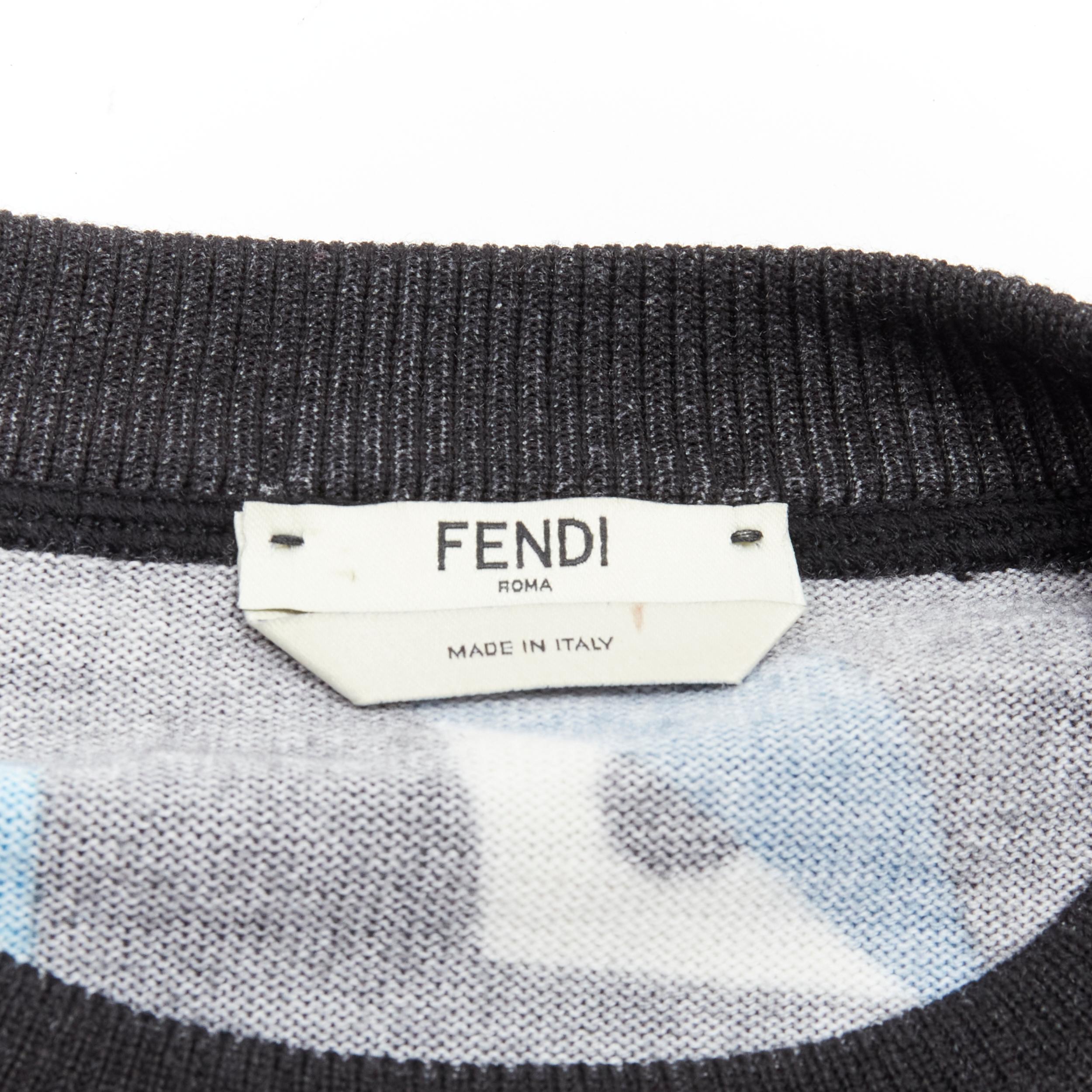 FENDI Monster Bug Eye blue fox fur trim dark grey cropped wool sweater S For Sale 2