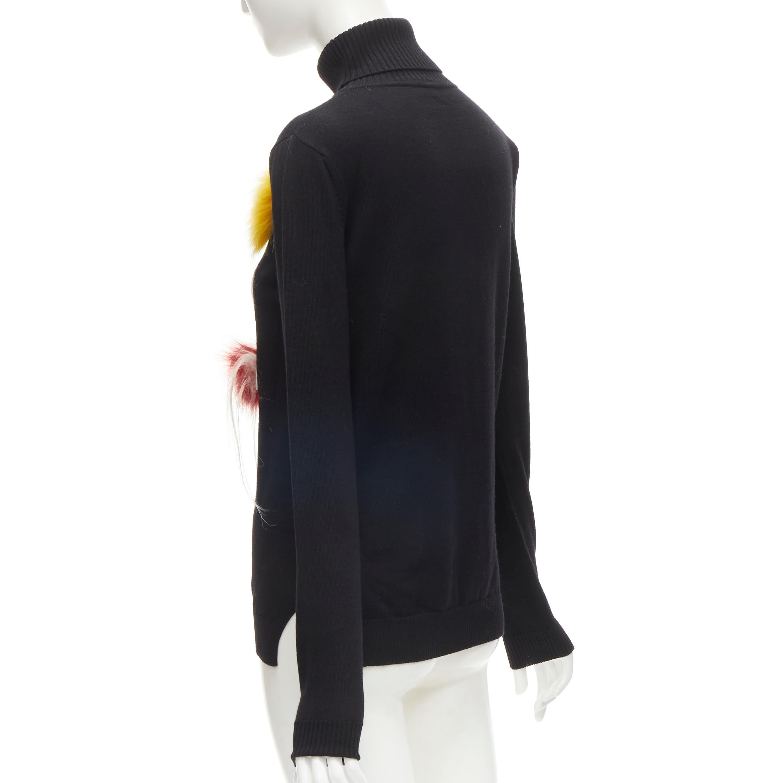 FENDI Monster Bug Eye fur trimmed cartoon eyes black turtleneck sweater XS In Excellent Condition In Hong Kong, NT
