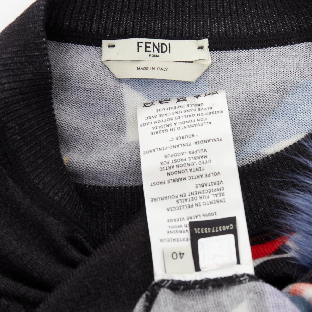 Pull FENDI Monster Bug Eye imprimé en laine vierge noire avec garniture en fourrure IT40 S en vente 3