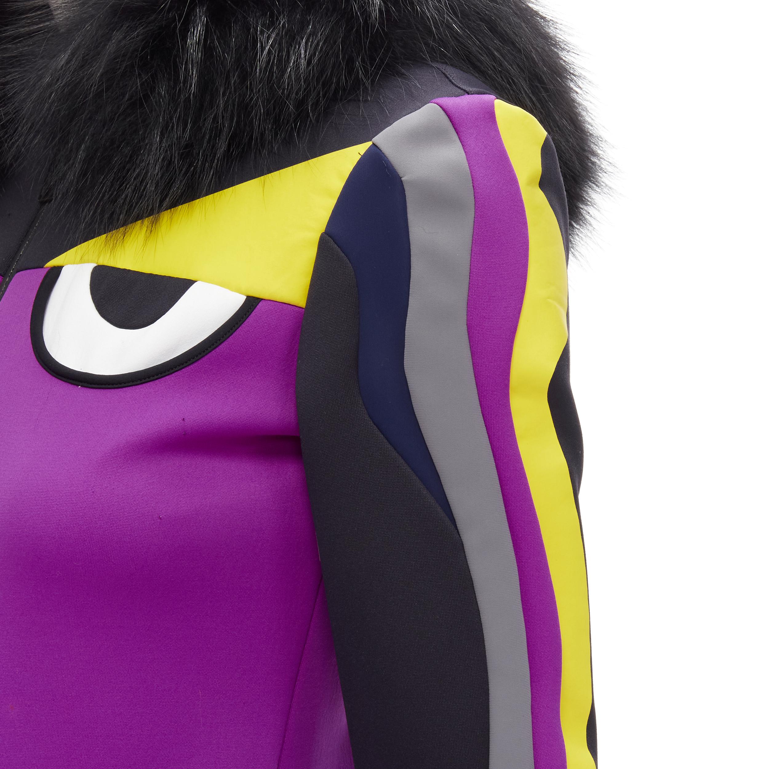 Women's FENDI Monster Bug Eye purple technical scuba fur trim hood zip up jacket XS