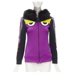FENDI Monster Bug Eye purple technical scuba fur trim hood zip up jacket XS