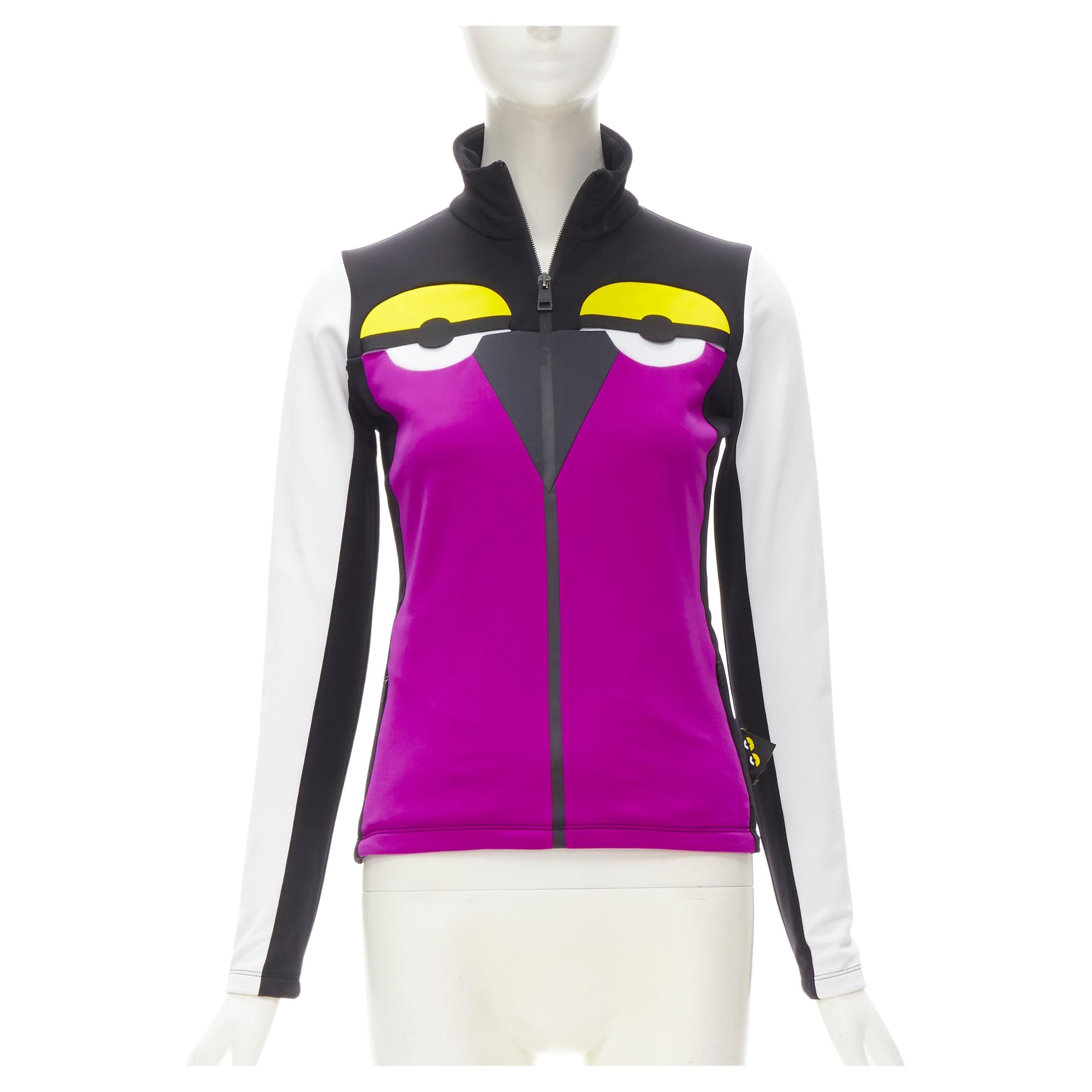 FENDI Monster Bug Eye purple yellow half zip pullover Activewear ski top XS