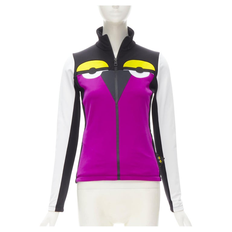 FENDI Monster Bug Eye purple yellow half zip pullover Activewear ski top XS  For Sale at 1stDibs