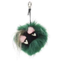 FENDI Monster Bug green black mixed fox rabbit mink key ring bag char