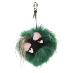 FENDI Monster Bug green black mixed fox rabbit mink key ring bag charm
