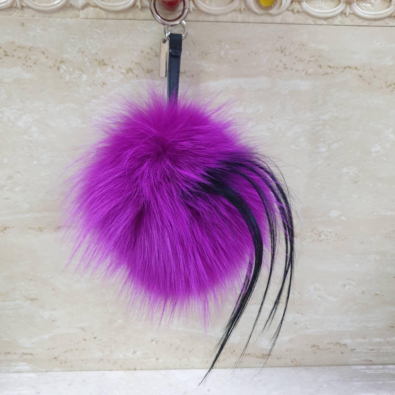 Purple Fendi Monster Bugs Bag Charm Fox Mink Fur Multicolor 