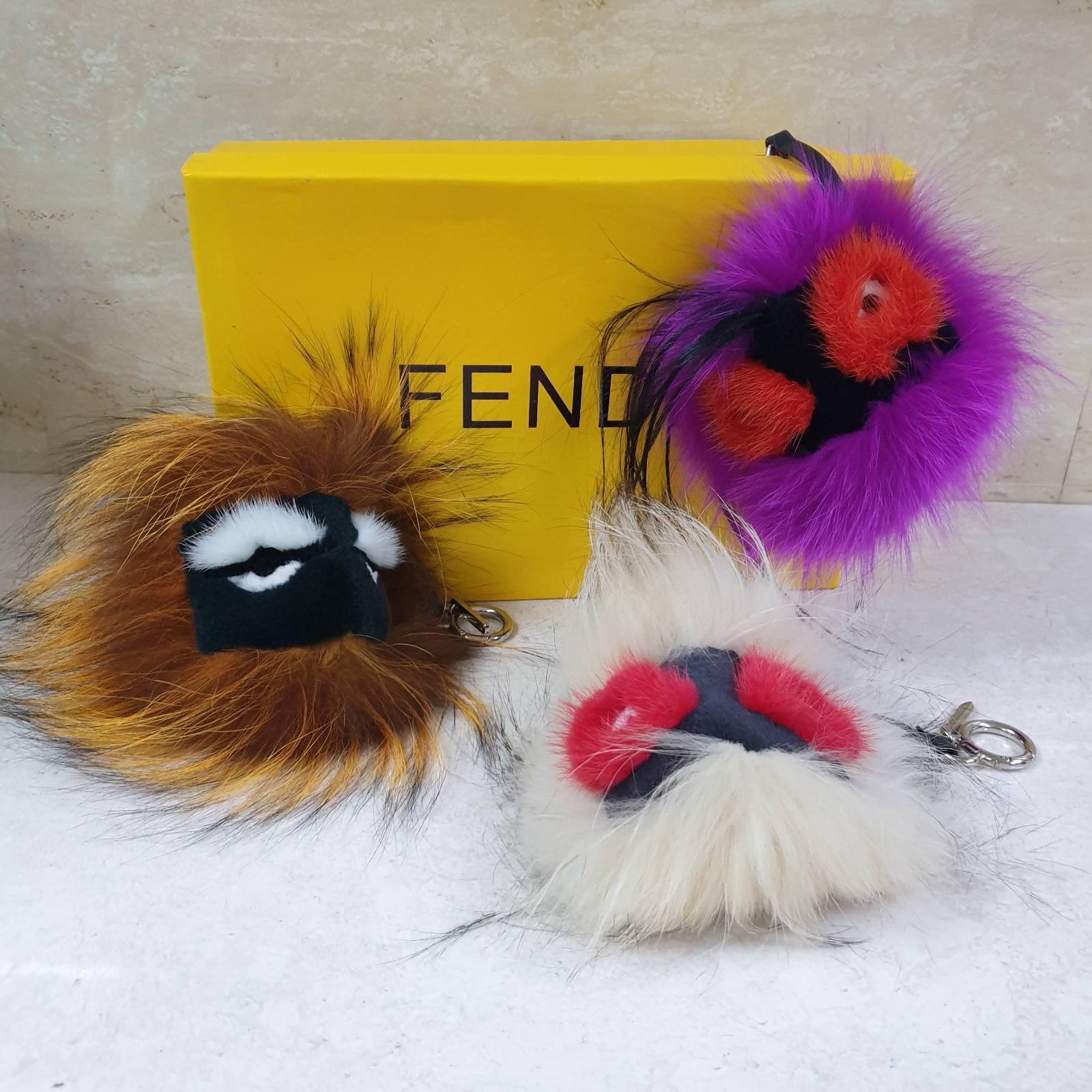 Brown Fendi Monster Bugs Bag Charm Fox Mink Fur Multicolor 