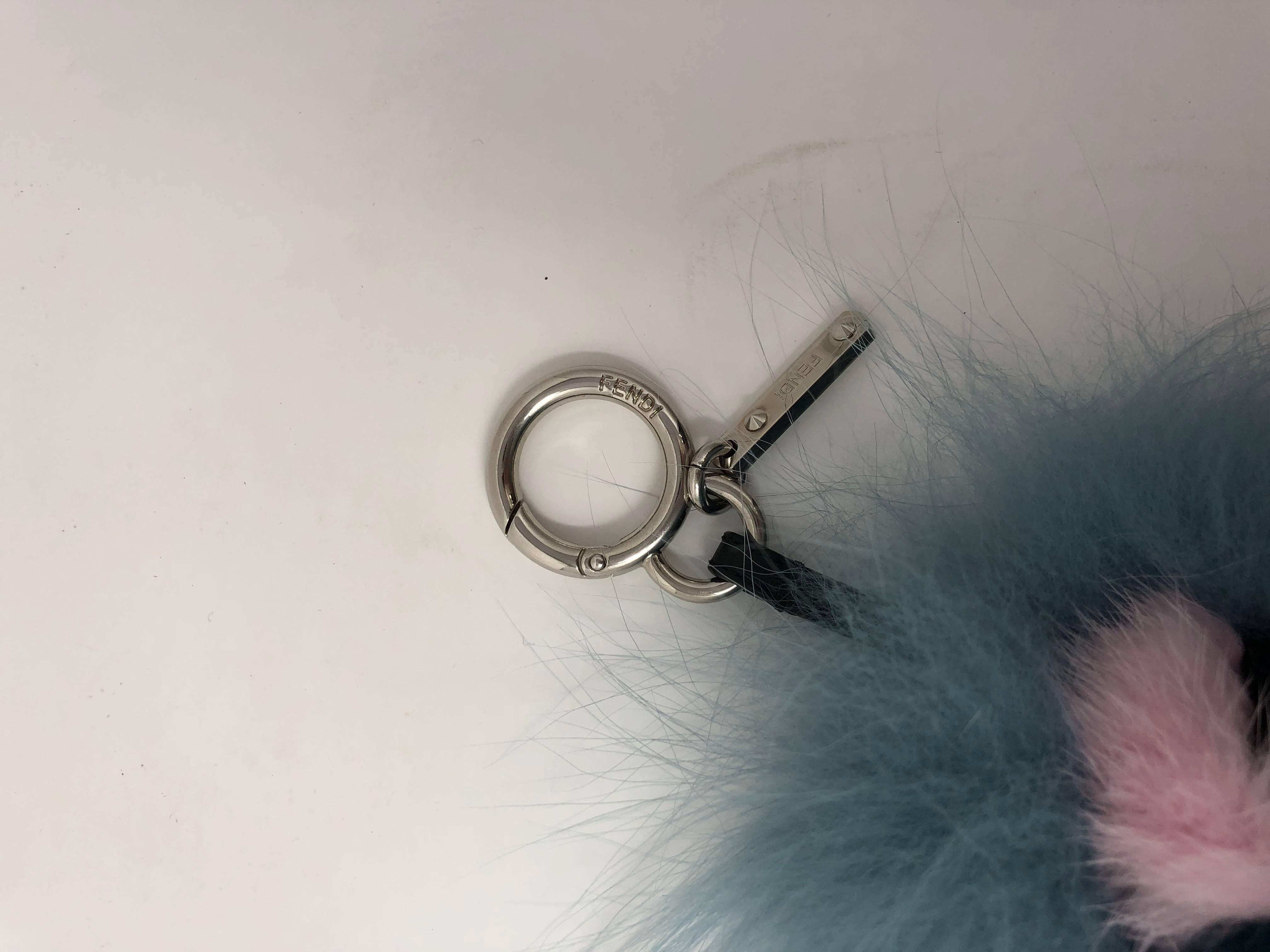 Light Blue Monster key chain holder rabbit mink fox fur 