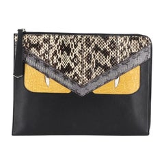 Fendi Monster Clutch Leder mit Python und Krokodil Medium