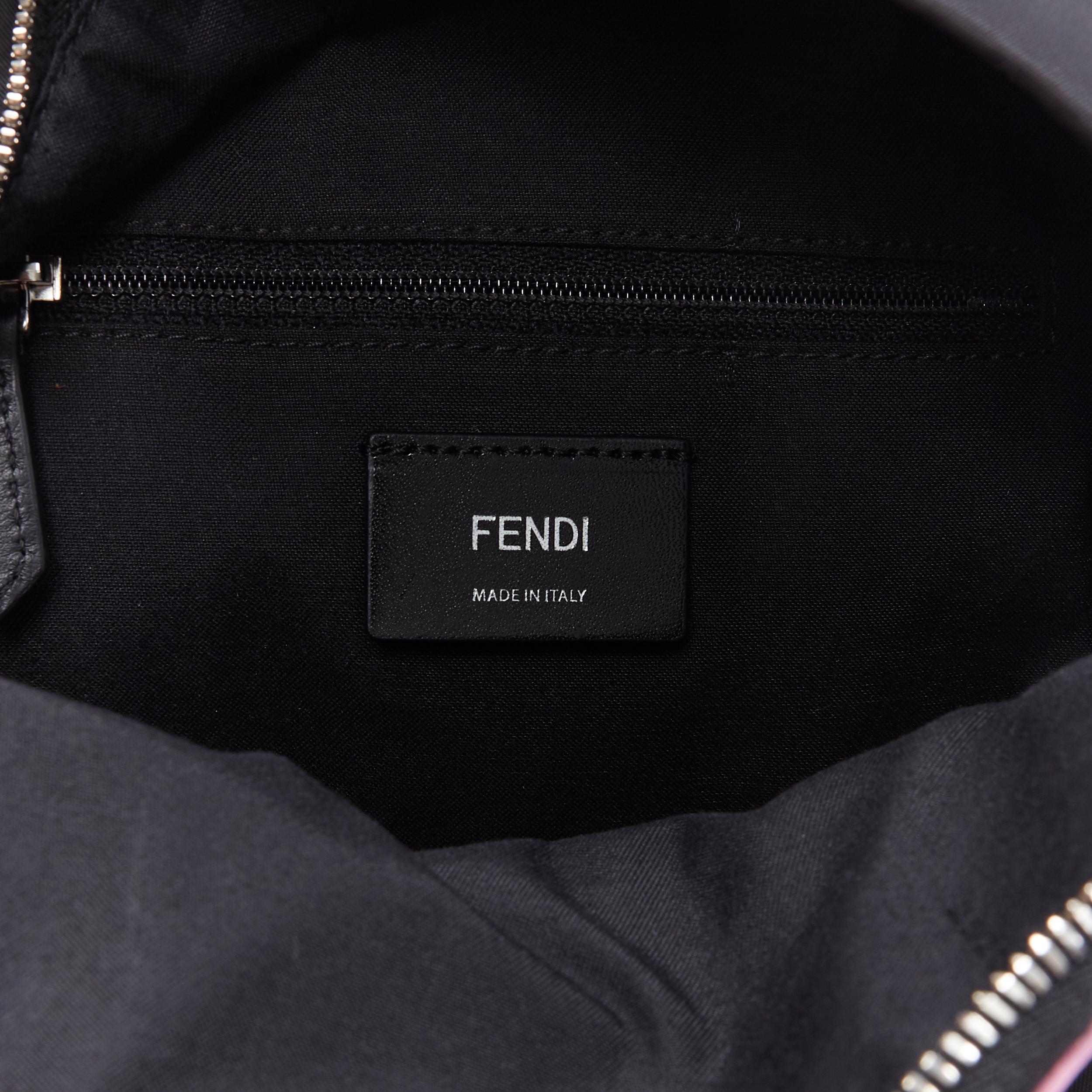 FENDI Monster Eyes Zaino fox fur trimmed chain linked black nylon small backpack 3
