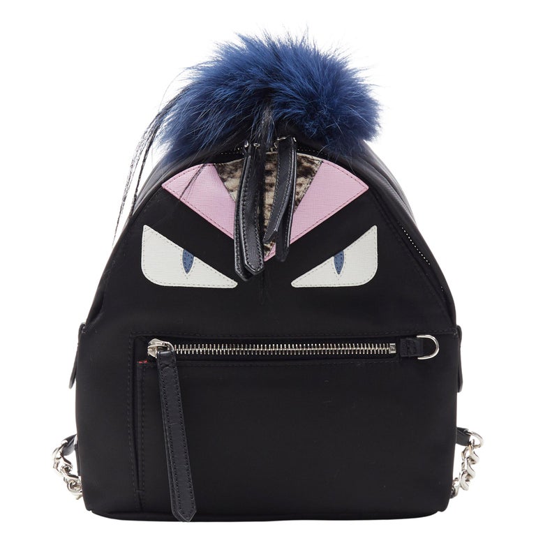 FENDI Monster Eyes Zaino fox fur trimmed chain linked black  display picture 3