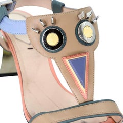 Fendi Monster Face 7.5 Embellished Heels Spikes Rare Pumps FF-0703N-0001